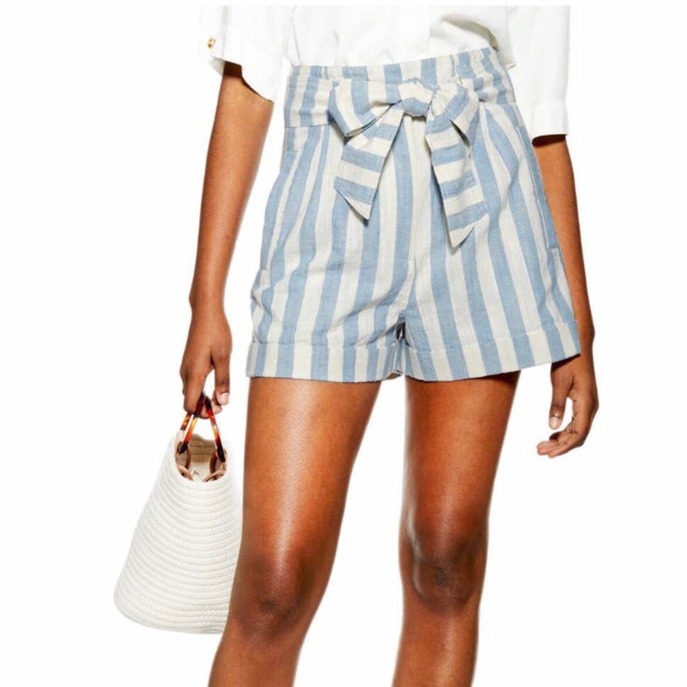 TopShop Tie Waist Stripe Cotton Shorts